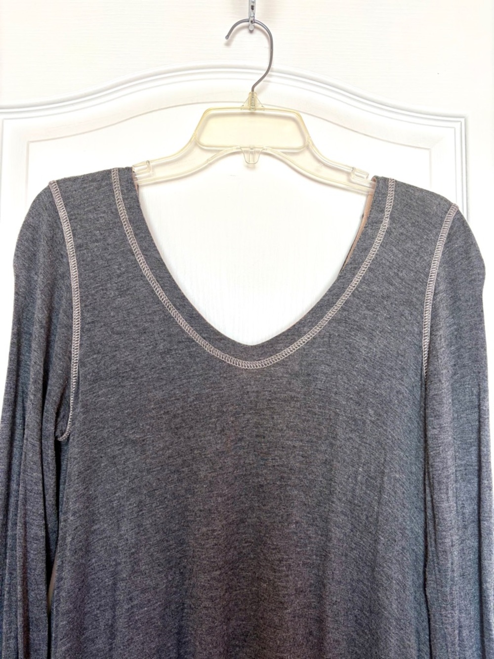 Anthropologie Scrapbook Originals Gray Mixed Media Tunic Top Lace Ruffles Stripe - Picture 6 of 16